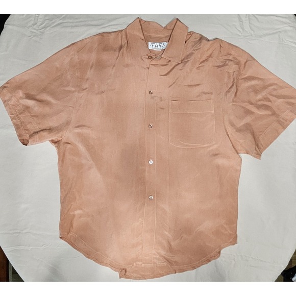 FAGA By F_Y_I Other - Vintage FAGA By FYI 100% Silk MED Button Up Mens Shirt Salmon Short Sleeve Y2K